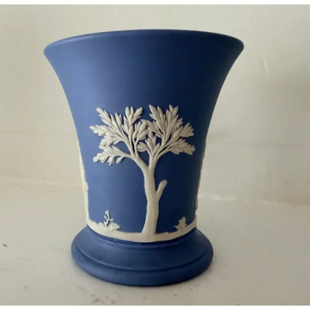 Wedgwood Jasperware Blue Vase White Classical Relief Small Urn England